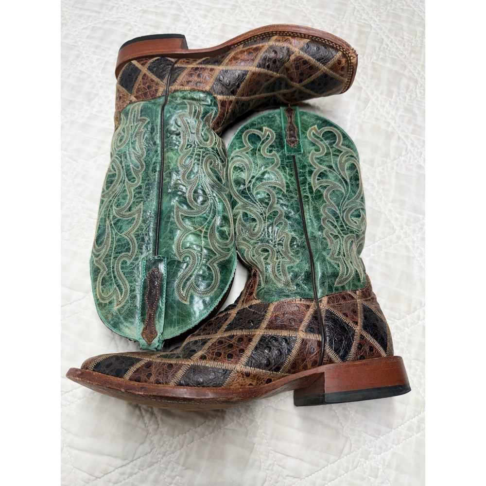 Horse Power Anderson bean Western Boots Mens 10.5D Green Patchwork Square Toe